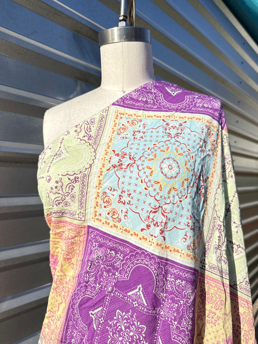 Purple Yellow Blue Pink White Paisley Scarf Print Rayon Fille Woven "Sage Ranch"