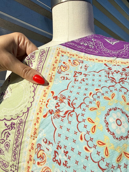 Purple Yellow Blue Pink White Paisley Scarf Print Rayon Fille Woven "Sage Ranch"