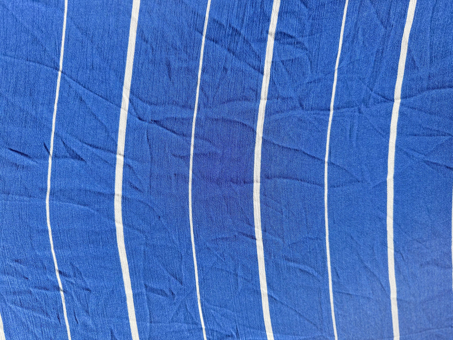 Blue White Stripe Print Rayon Crepe Woven "Hermosa"