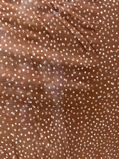 Brown White Mini Abstract Dot Print Rayon Crepe Woven "Sepia Spots"