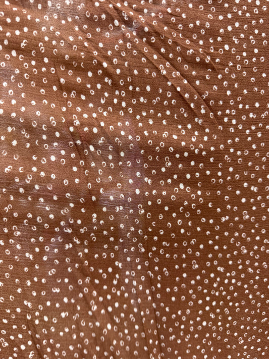 Brown White Mini Abstract Dot Print Rayon Crepe Woven "Sepia Spots"