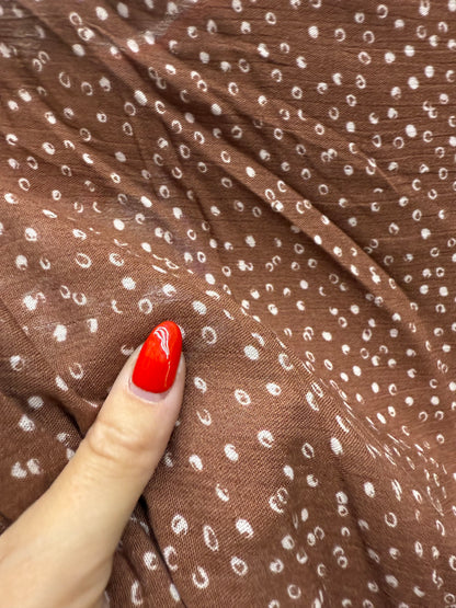 Brown White Mini Abstract Dot Print Rayon Crepe Woven "Sepia Spots"