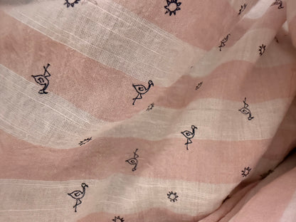 Pink White Stripe  Navy Flamingos Print Cotton Voile Woven "Flock Together"