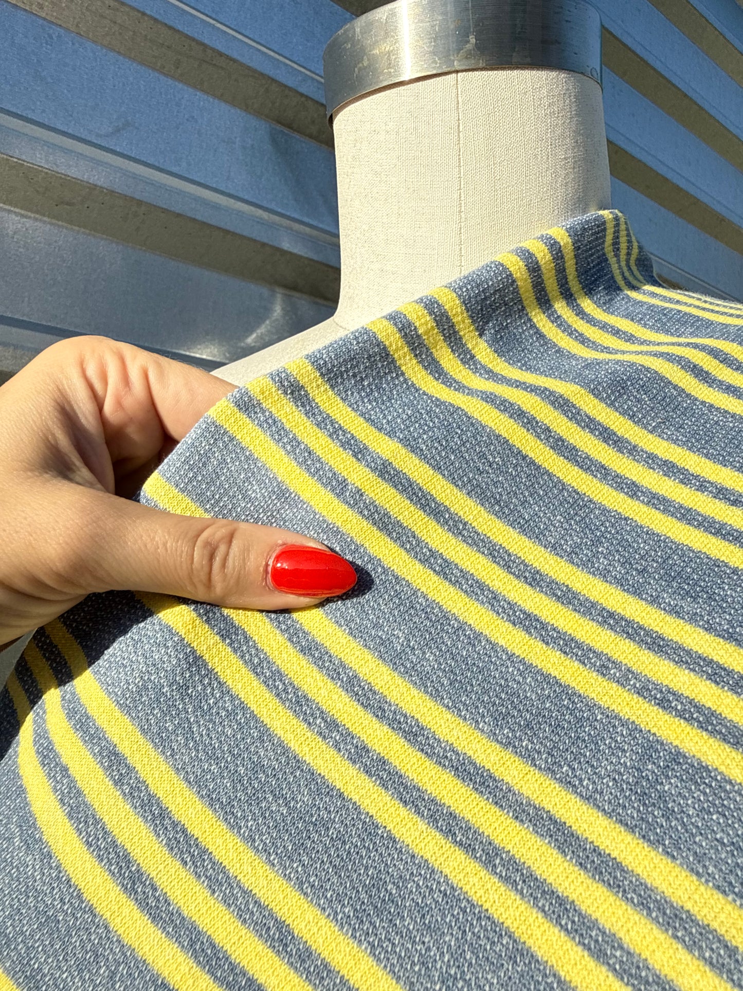 Blue Yellow Stripe Cotton Spandex French Terry Knit  "Chad"