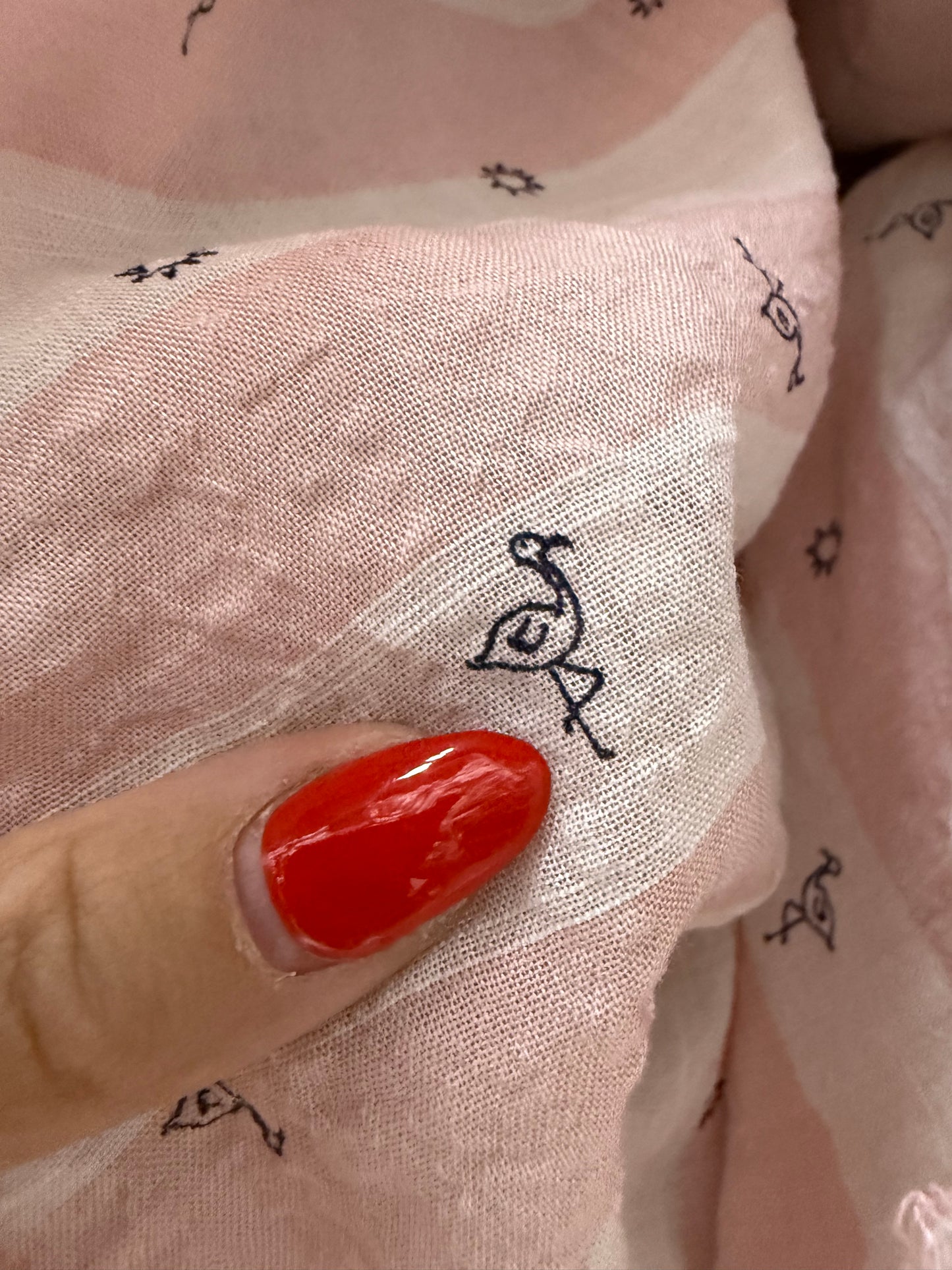 Pink White Stripe  Navy Flamingos Print Cotton Voile Woven "Flock Together"