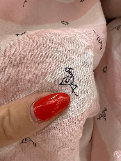 Pink White Stripe  Navy Flamingos Print Cotton Voile Woven "Flock Together"