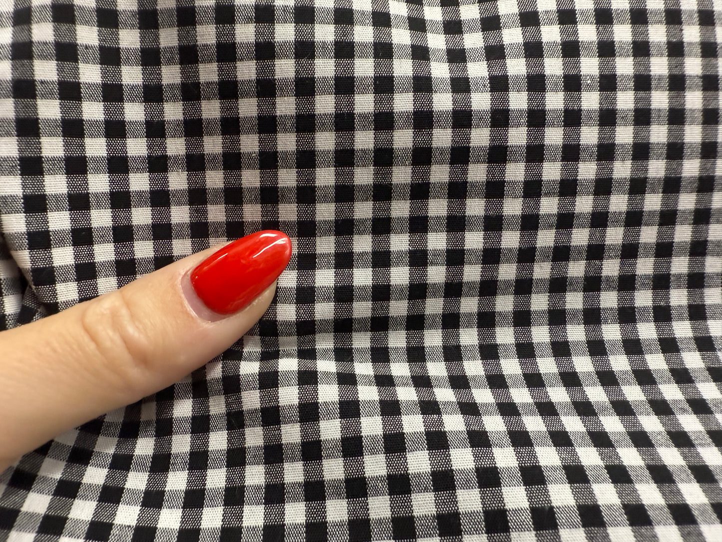 Black White Mini Gingham Plaid Cotton Spandex Poplin Woven "Noir Darling Picnic"