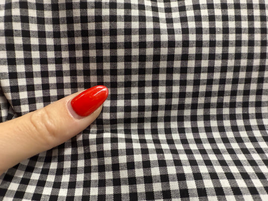 Black White Mini Gingham Plaid Cotton Spandex Poplin Woven "Noir Darling Picnic"