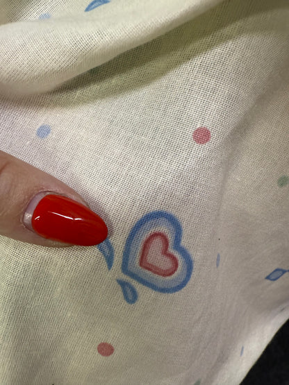 Blue Pink White Green Hearts Diamonds Dots Vintage Cotton Voile "Darling Hearts"