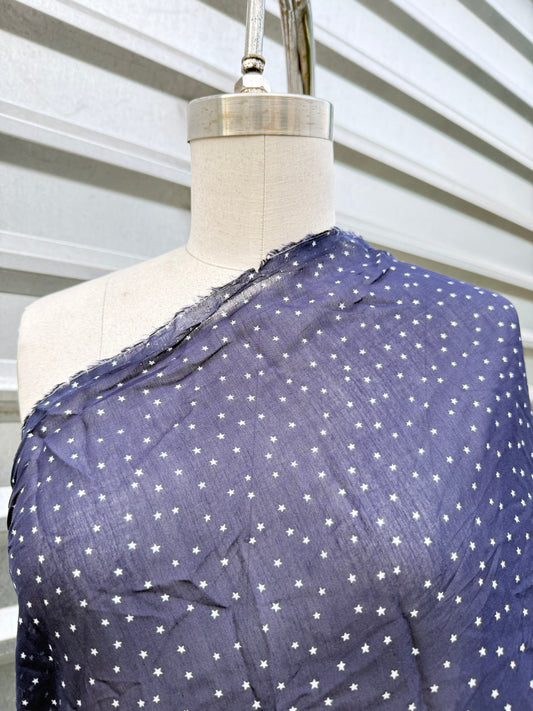 Navy Blue White Mini Star Print Cotton Voile Shirting Woven "Starlynn"
