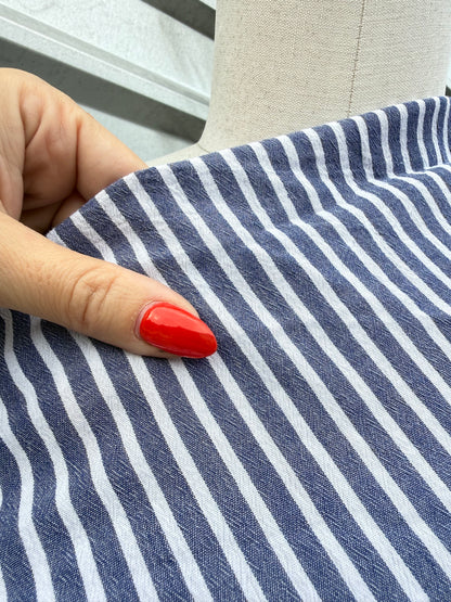 Blue White Stripe Crinkle Cotton Woven Shirting "Seas the Day"