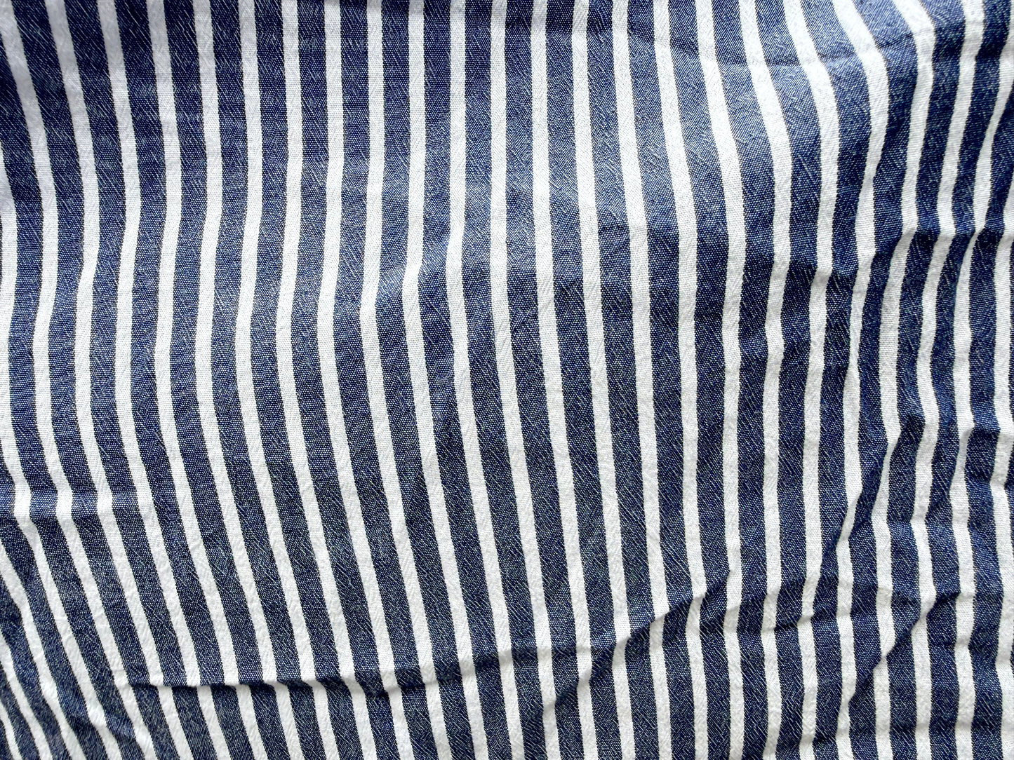 Blue White Stripe Crinkle Cotton Woven Shirting "Seas the Day"