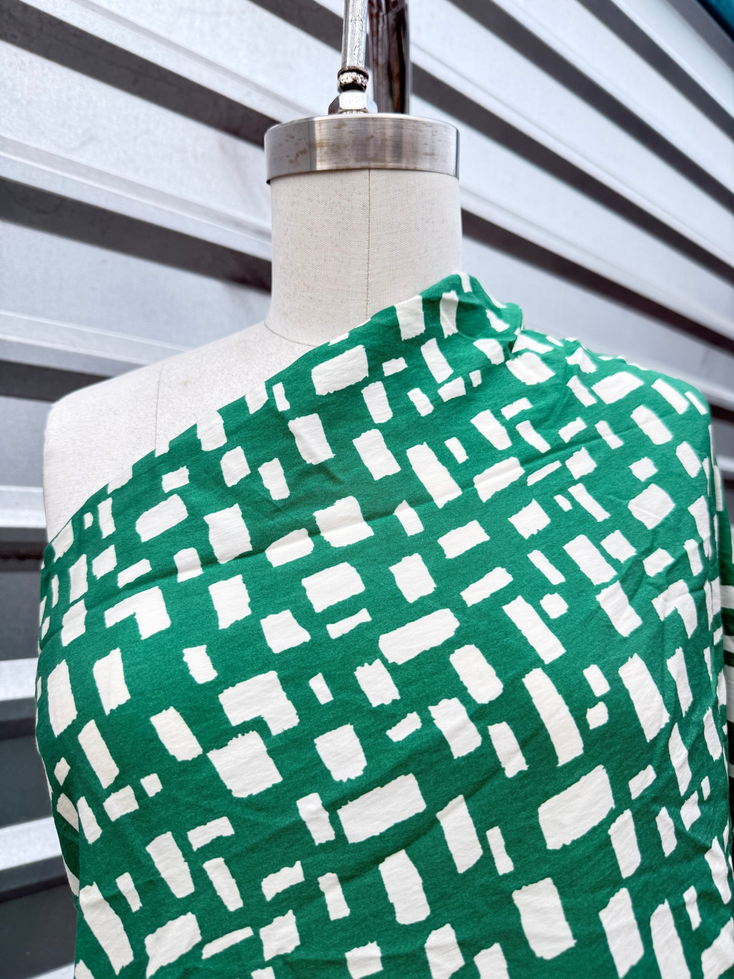 Green White Abstract Marks Print Rayon Fille Woven "Square Peas"
