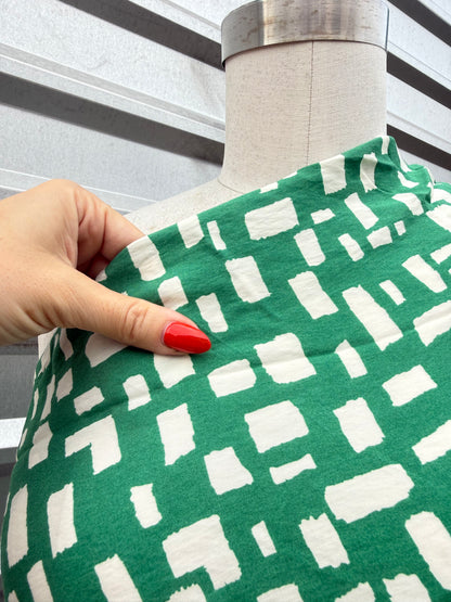 Green White Abstract Marks Print Rayon Fille Woven "Square Peas"