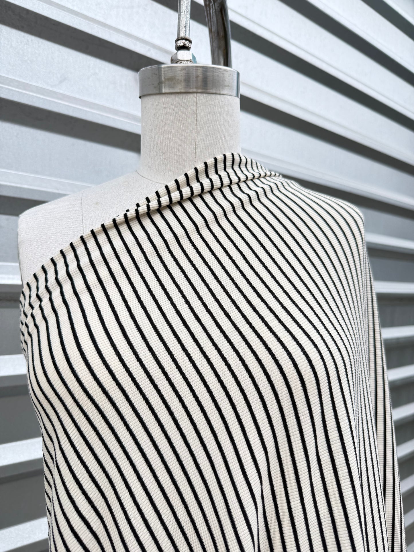 White Black Stripe 2x1 Soft Rayon Spandex Rib Knit "Tiny Piano"