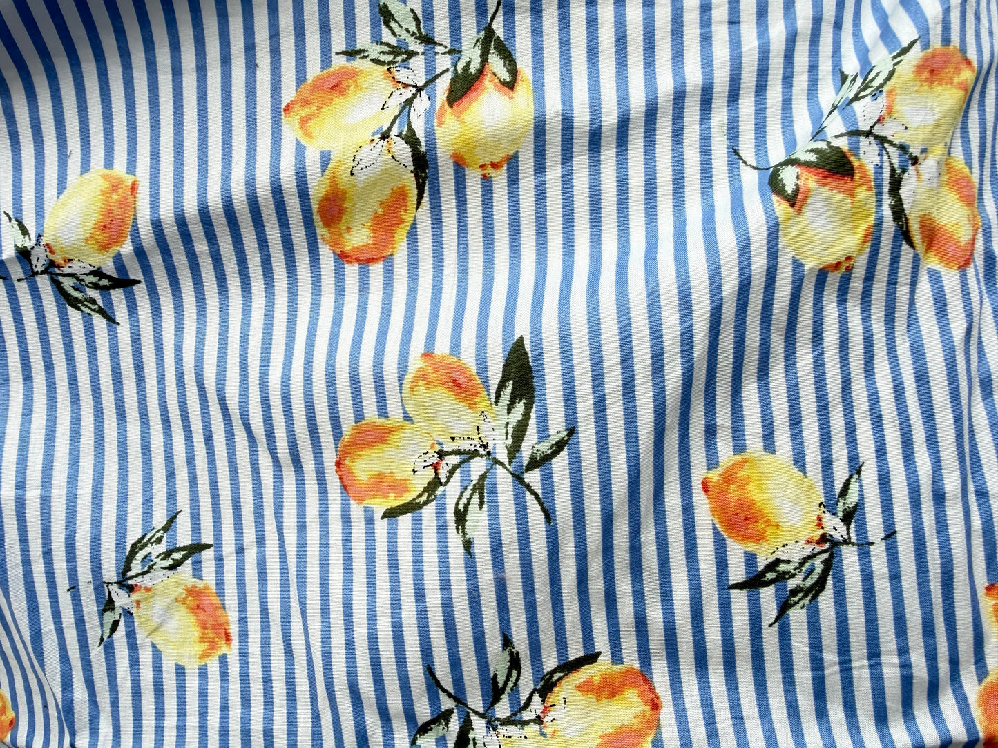 Blue White Yellow Lemon Stripe Cotton Poplin Shirting Woven "Main Squeeze"