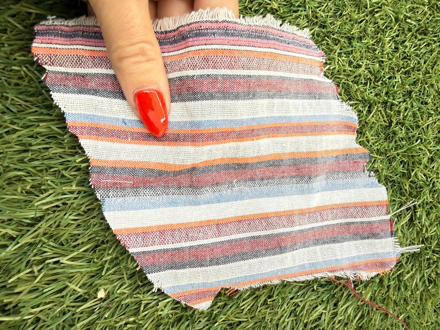 White Blue Orange Stripe Cotton Shirting Woven "Baja Coast"