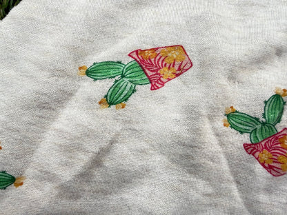 Green Beige Cactus Plant Print Rayon Spandex French Terry Yoga Jersey Fabric "Prickly But Pretty"