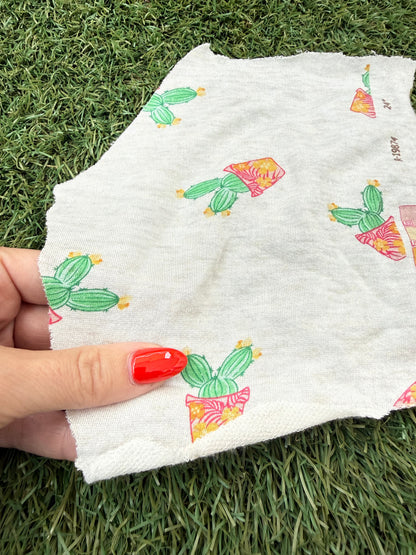 Green Beige Cactus Plant Print Rayon Spandex French Terry Yoga Jersey Fabric "Prickly But Pretty"