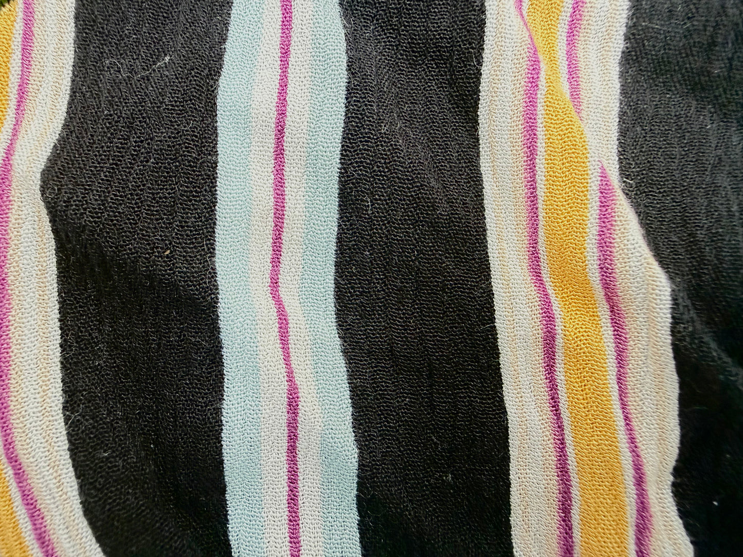 Black Aqua Yellow Stripe Rayon Crepe Woven "Baja Shop"