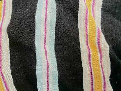 Black Aqua Yellow Stripe Rayon Crepe Woven "Baja Shop"
