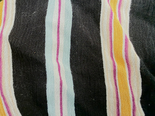 Black Aqua Yellow Stripe Rayon Crepe Woven "Baja Shop"