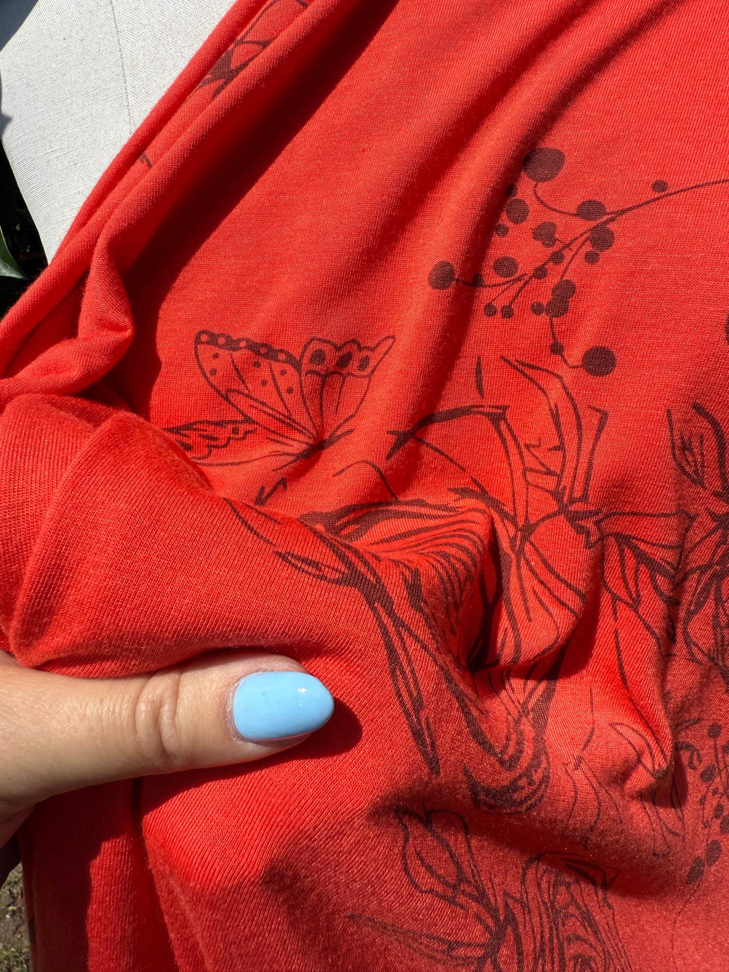Poppy Red Rose Butterfly Scribble Illustration Bamboo Spandex Jersey "Sketch Book Moment"