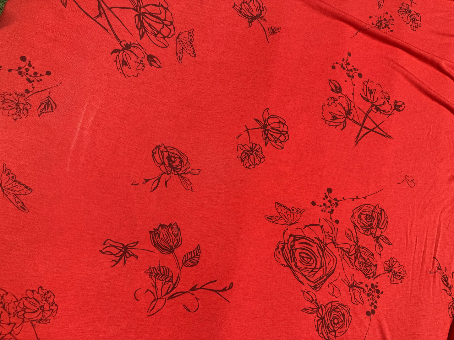 Poppy Red Rose Butterfly Scribble Illustration Bamboo Spandex Jersey "Sketch Book Moment"
