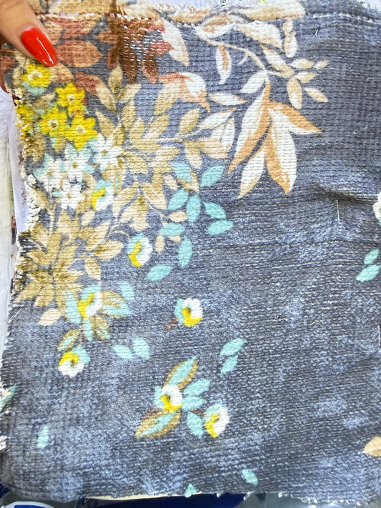 Grey Yellow Rust Floral Rayon Chenille Sweater Knit " Cozy Jessie"