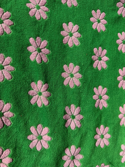 Green Pink Daisy Floral Polyester Terry Cloth Knit "Spring Daisy"