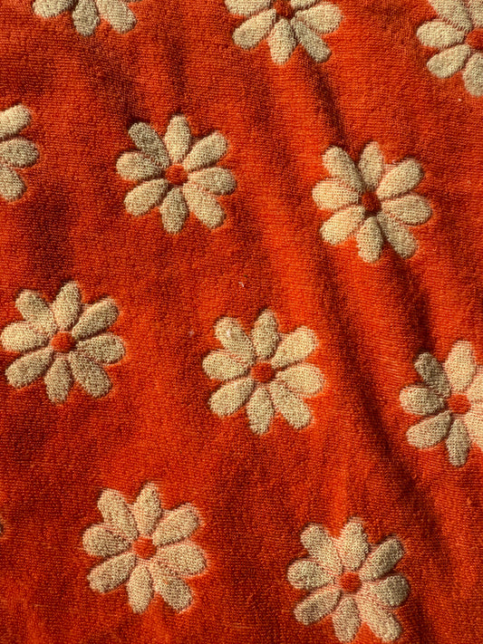 Orange Cream Floral Daisy Retro Print polyester Terry Cloth Knit "Sunset Daisy"