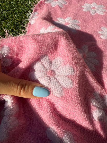 Pink White Floral Daisy Polyester Terry Cloth Knit "Sweetheart Dasiy"