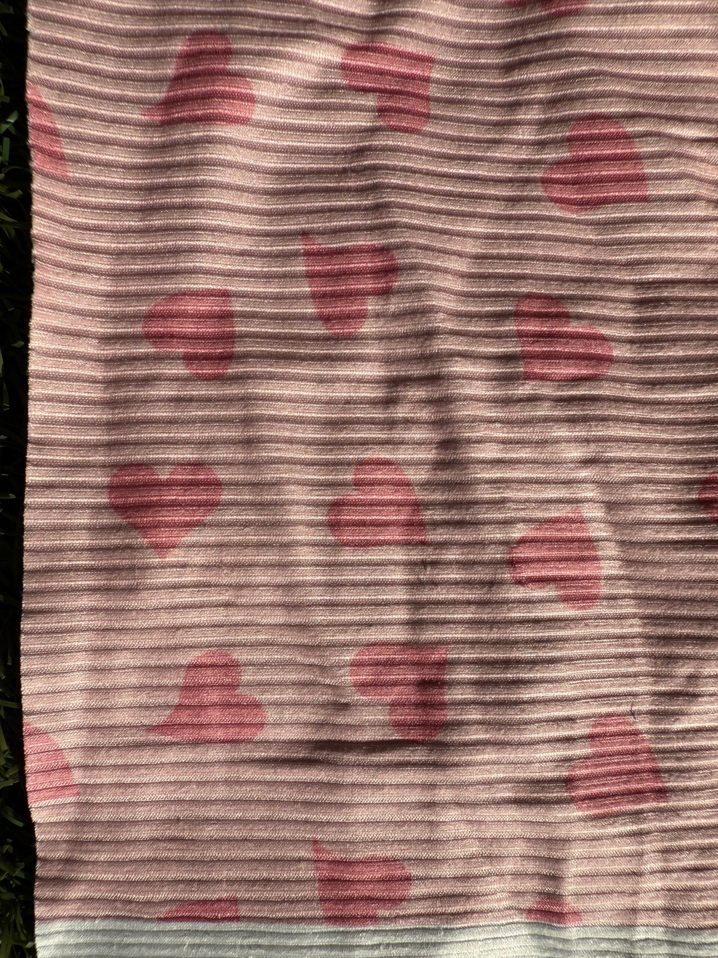 Pink Heart Print Polyester Spandex Rib Knit "Raised in Love"