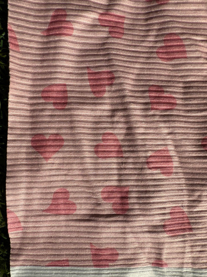 Pink Heart Print Polyester Spandex Rib Knit "Raised in Love"