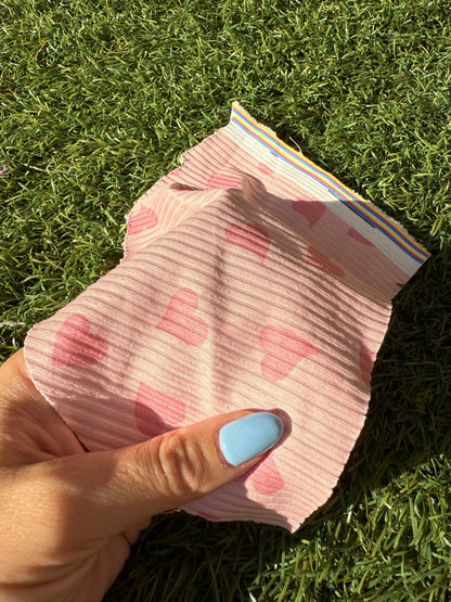 Pink Heart Print Polyester Spandex Rib Knit "Raised in Love"