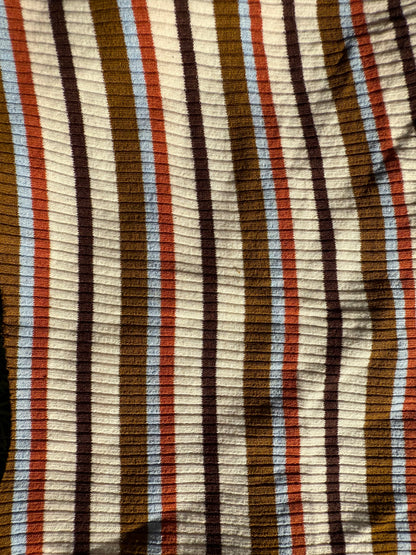 Cream Mustard Blue Rust Brown Striped Cotton Spandex Rib Knit "Lost in Hawkins"