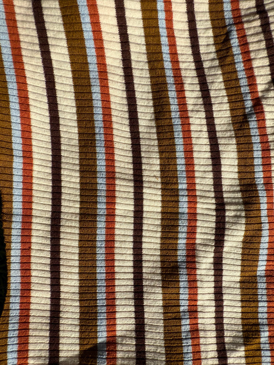 Cream Mustard Blue Rust Brown Striped Cotton Spandex Rib Knit "Lost in Hawkins"