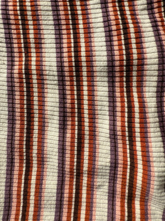 Purple Pink Red Black Cream Striped Cotton Spandex Rib Knit "Sunset Skate"