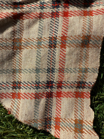 Blue Red Orange  Tan Beige Rayon Polyester Spandex Ponte Knit "Sunbaked Tartan"
