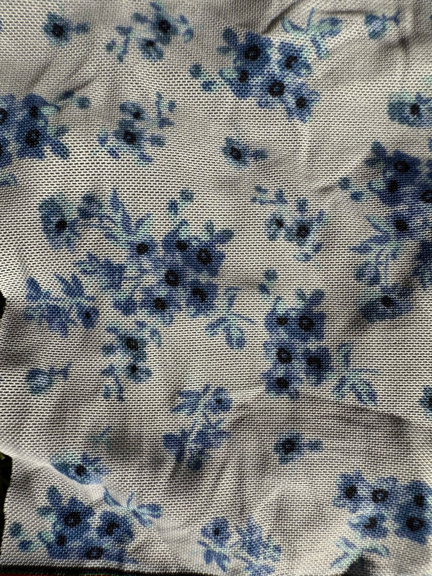 Blue White Floral Micro Stretch Mesh Polyester Spandex Knit "Delftware Bouquet "
