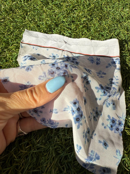 Blue White Floral Micro Stretch Mesh Polyester Spandex Knit "Delftware Bouquet "