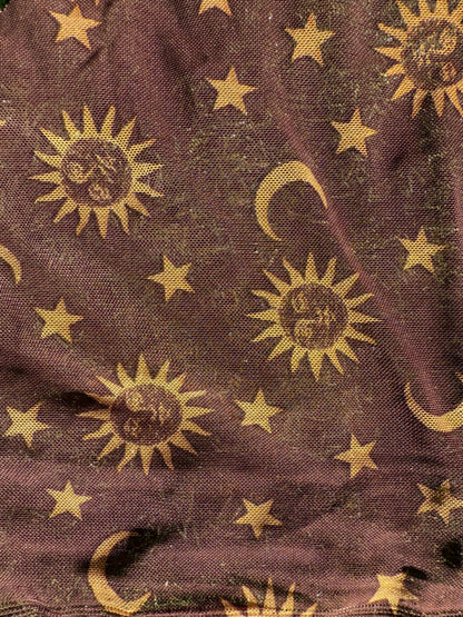 Brown Yellow Sum Moon Stars Micro Stretch Mesh Polyester Spandex Knit "Celestial Splendor"