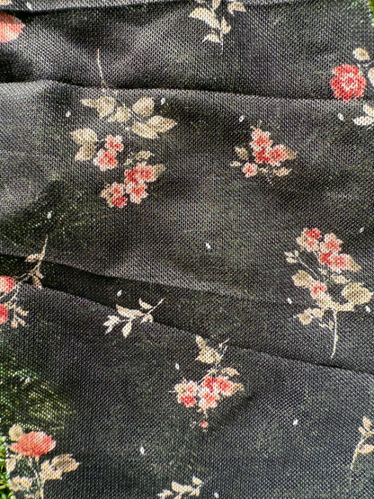 Black White Red Pink Green Floral Micro Stretch Mesh Polyester Spandex Knit "Graveside Bouquet"