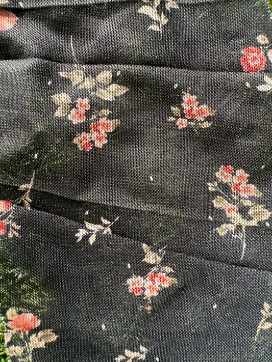 Black White Red Pink Green Floral Micro Stretch Mesh Polyester Spandex Knit "Graveside Bouquet"