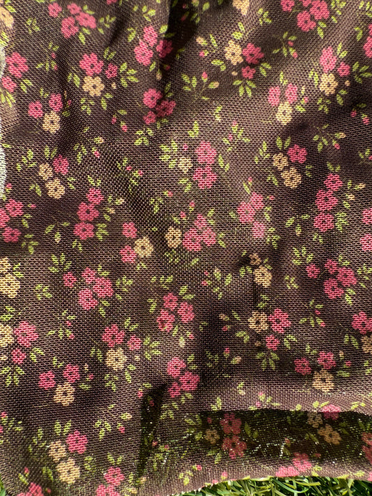 Brown Pink Yellow Green Black Micro Stretch Mesh Polyester Spandex Knit "Dainty Autumn"