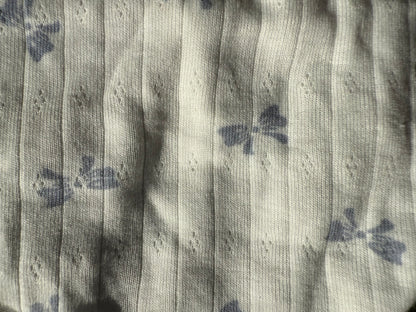 White Blue Bows Pointelle Cotton Spandex Jersey Knit "Precious bows"