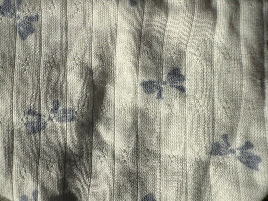 White Blue Bows Pointelle Cotton Spandex Jersey Knit "Precious bows"