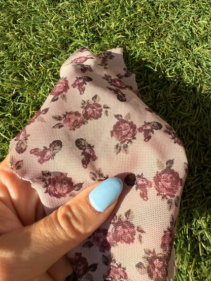 White Green Mauve Micro Stretch Mesh Polyester Spandex Knit "Sheryle's Garden"