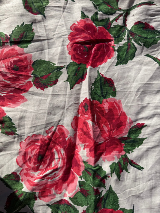White Green Pink Red Floral Cotton Spandex Sateen Woven "Juliet's Bouquet"