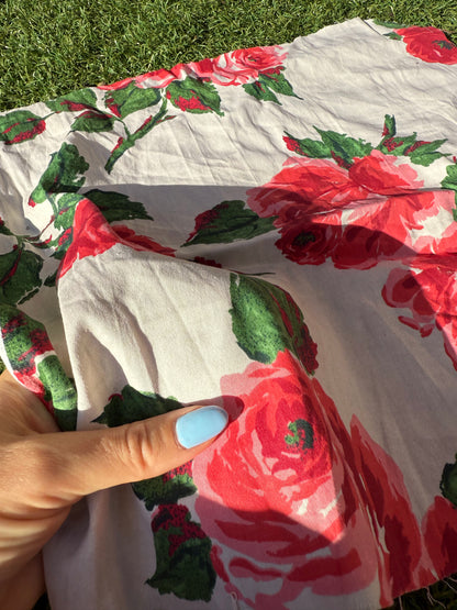 White Green Pink Red Floral Cotton Spandex Sateen Woven "Juliet's Bouquet"
